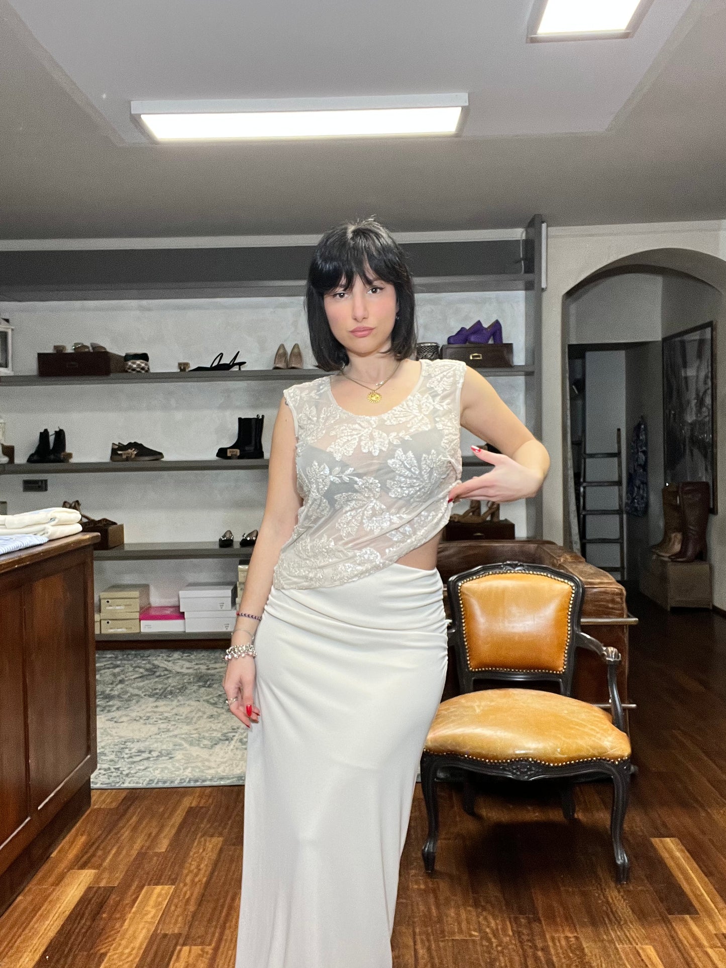 Lokita-canotta tulle e paillettes