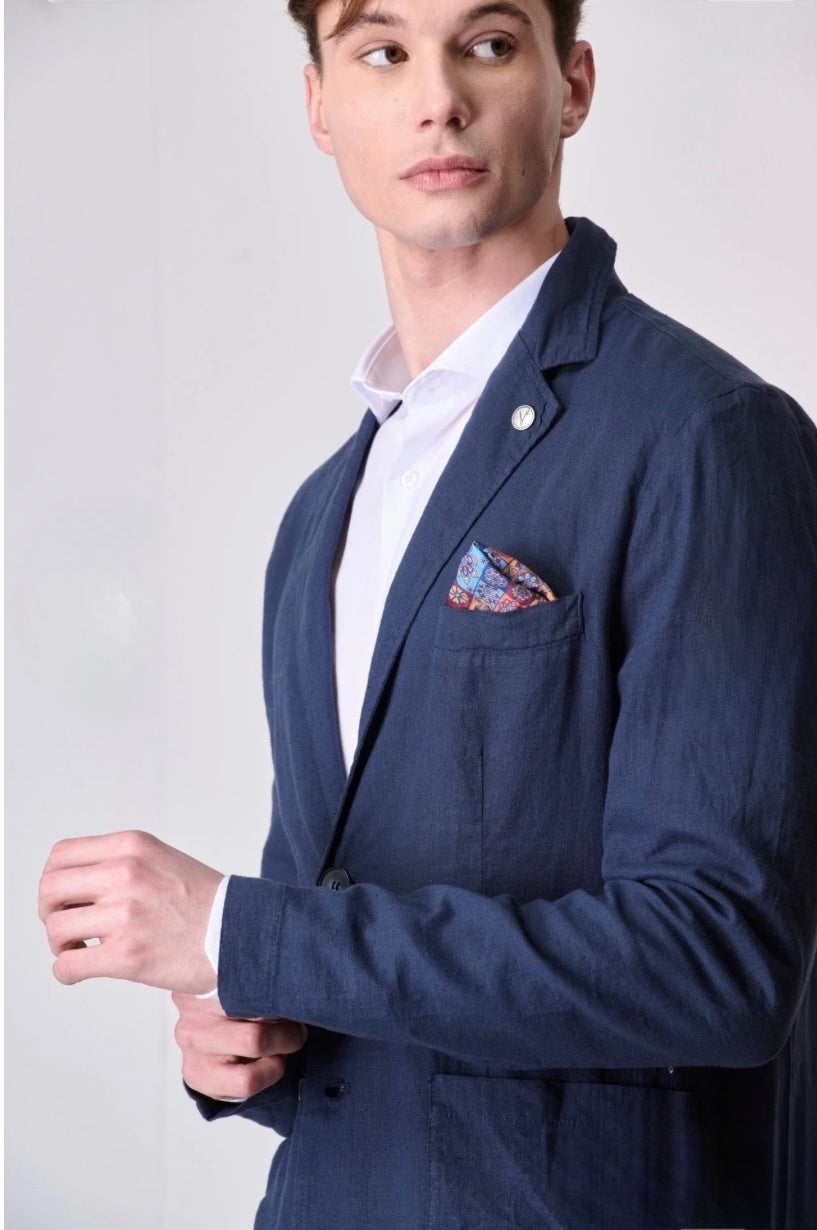 V2-Giacca monopetto Lino con pochette in tessuto - Galleria 77