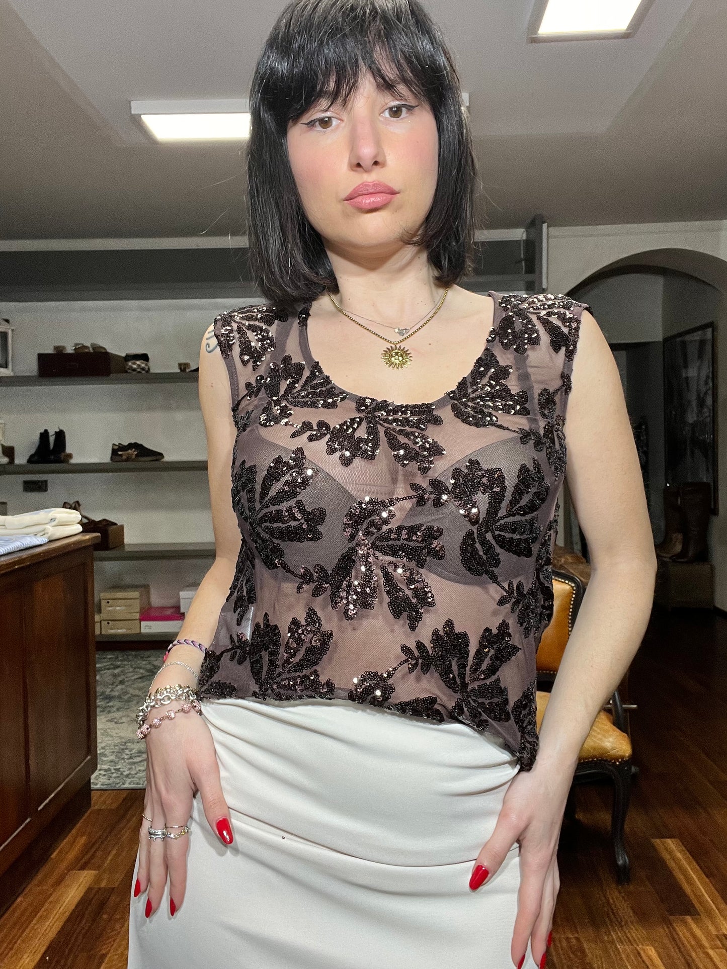 Lokita-canotta tulle e paillettes