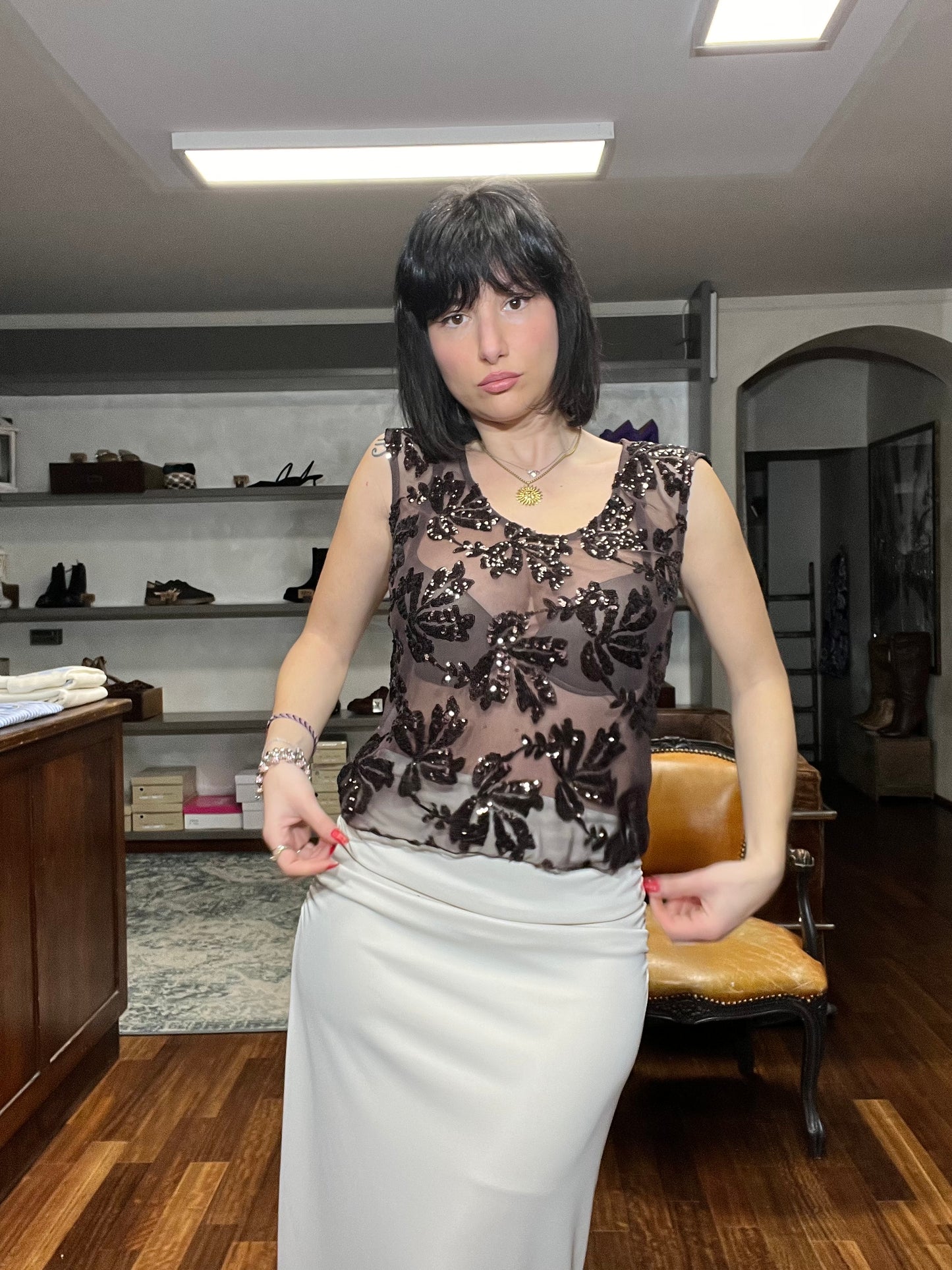 Lokita-canotta tulle e paillettes