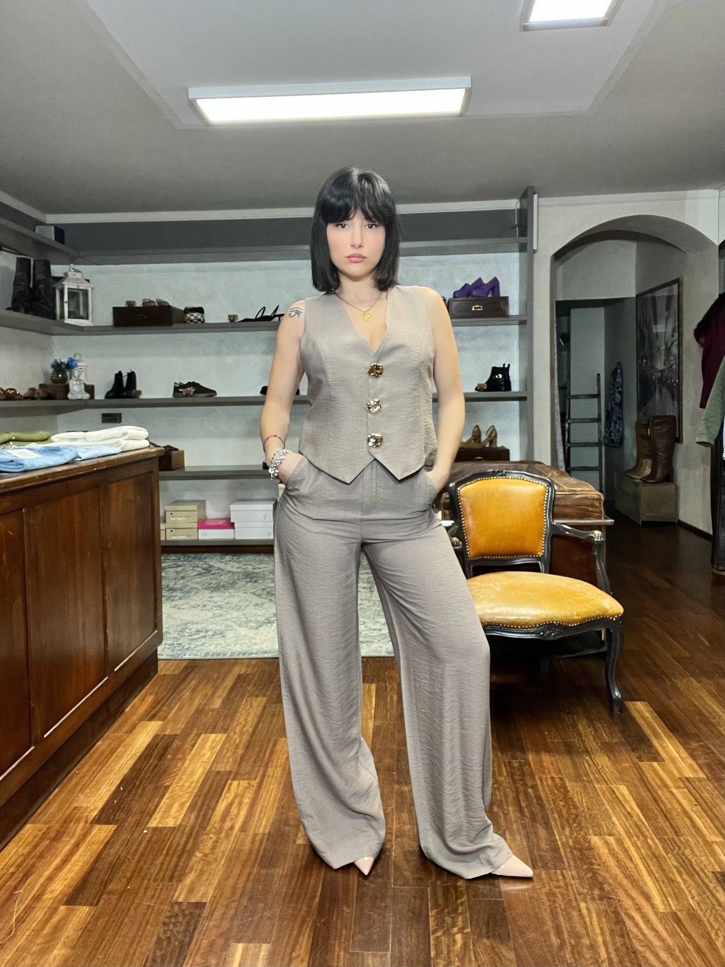 Lokita-Gilet misto viscosa bottoni oro - Galleria 77