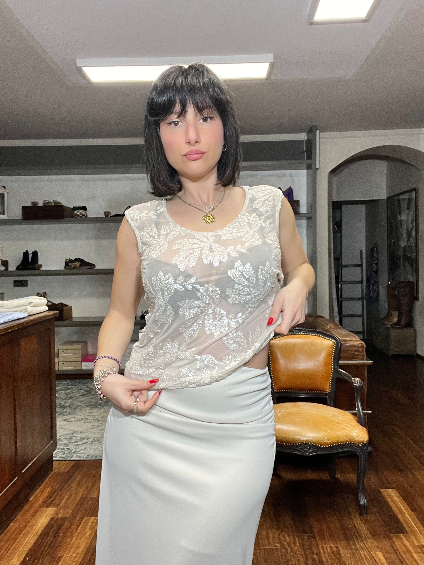 Lokita-canotta tulle e paillettes