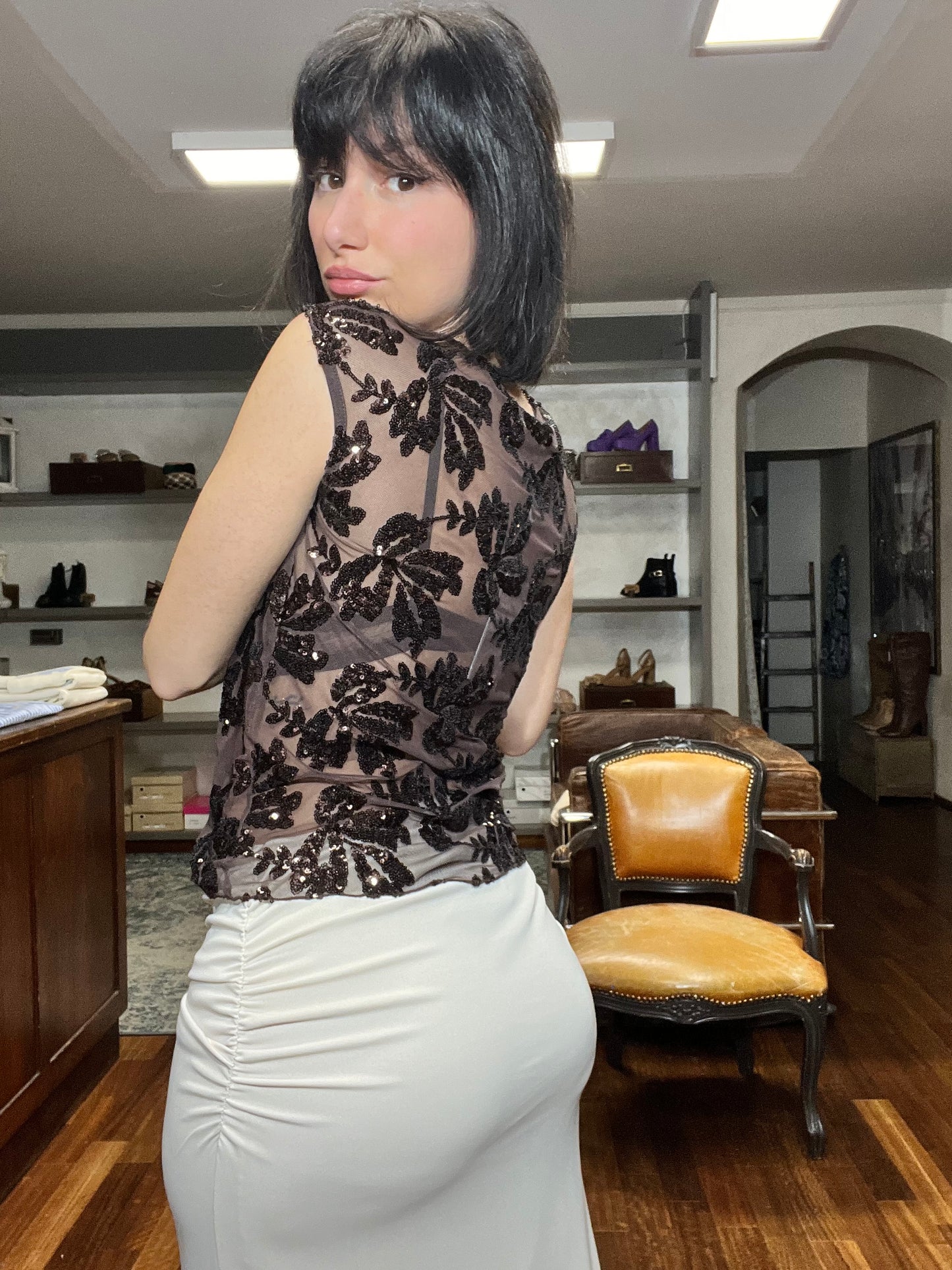 Lokita-canotta tulle e paillettes